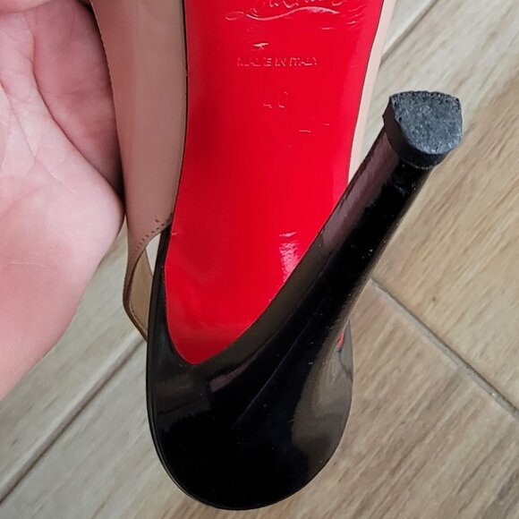 Christian Louboutin Nude/White/Black Patent Leather Lady Peep Slingback 150mm - Picture 13 of 15